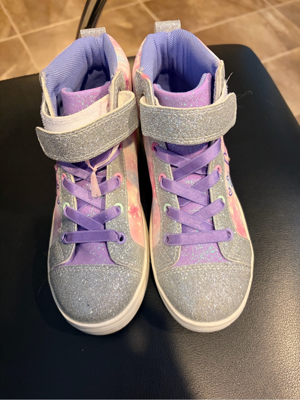 Kelly & Katie Girls Light-up Rainbow High Top Sneakers with Glitter and Hearts